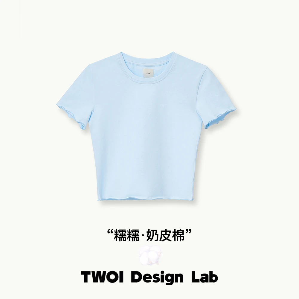 TWOI Design Lab "糯糯·奶皮棉"「奶油蓝花边小短袖」