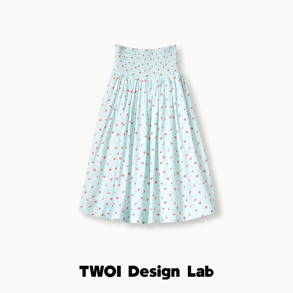TWOI Design Lab "奶油蓝底小樱桃"「腰部打揽半裙」