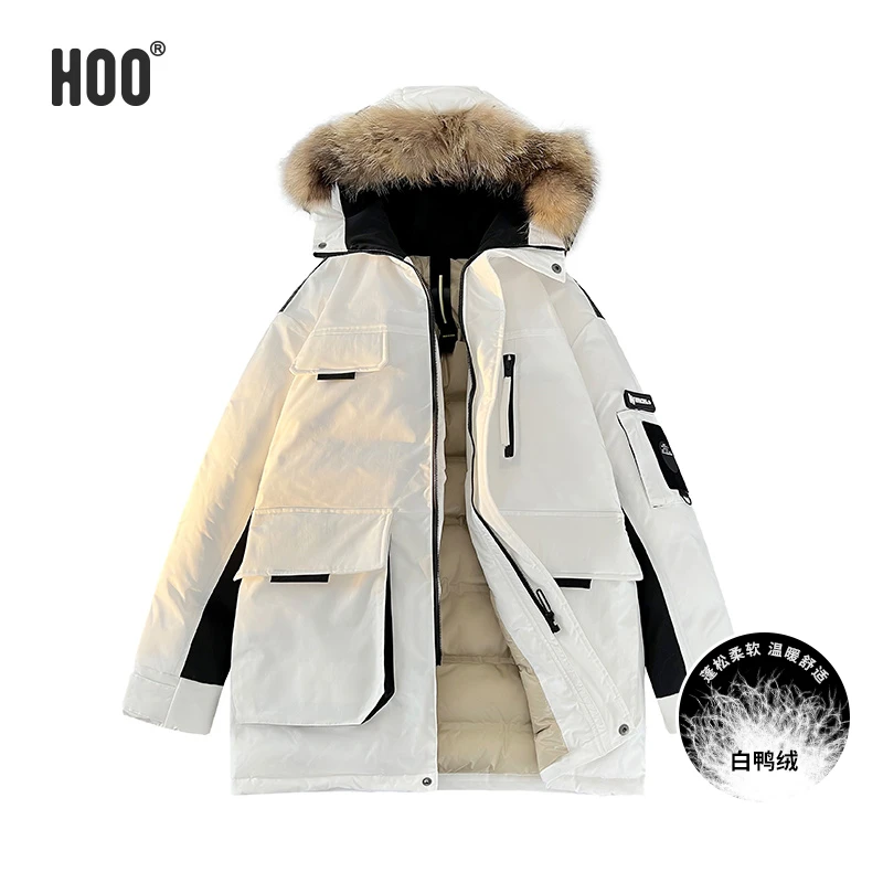 HOO男童羽绒服12岁到15岁中长款冬季加厚保暖宽松工装白鸭绒0653