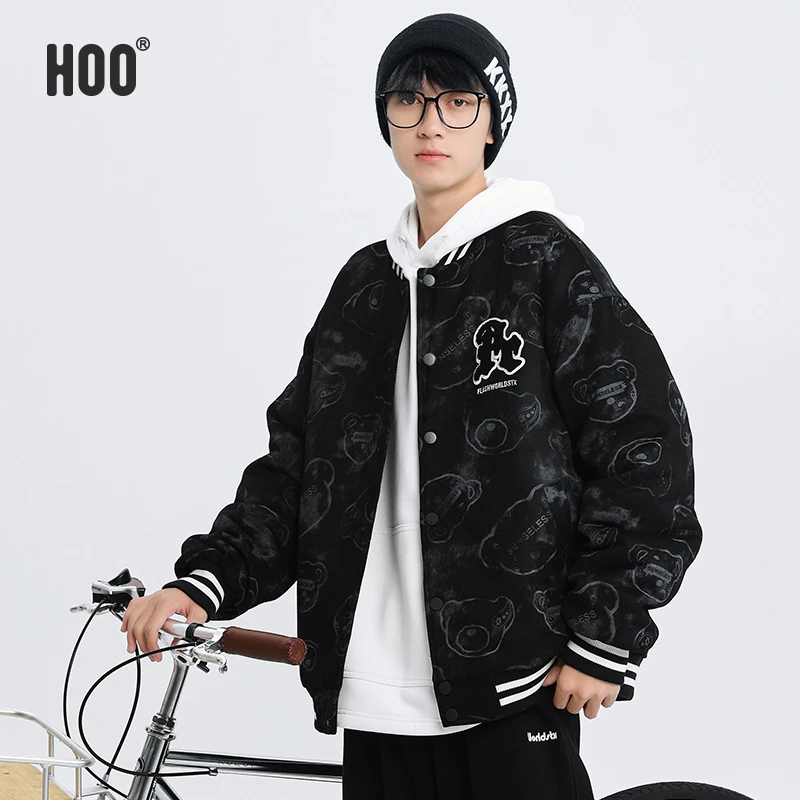 HOO中大男童冬季新品潮流百搭卡通印花国潮加厚保暖男童棉服4947