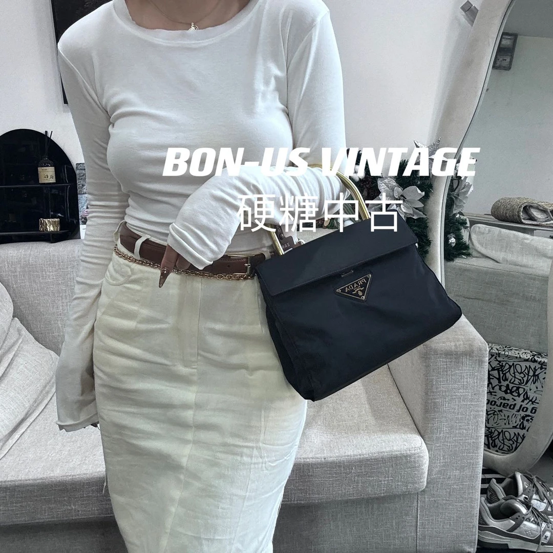 95新 Prada/普拉达 616561/金柄托特