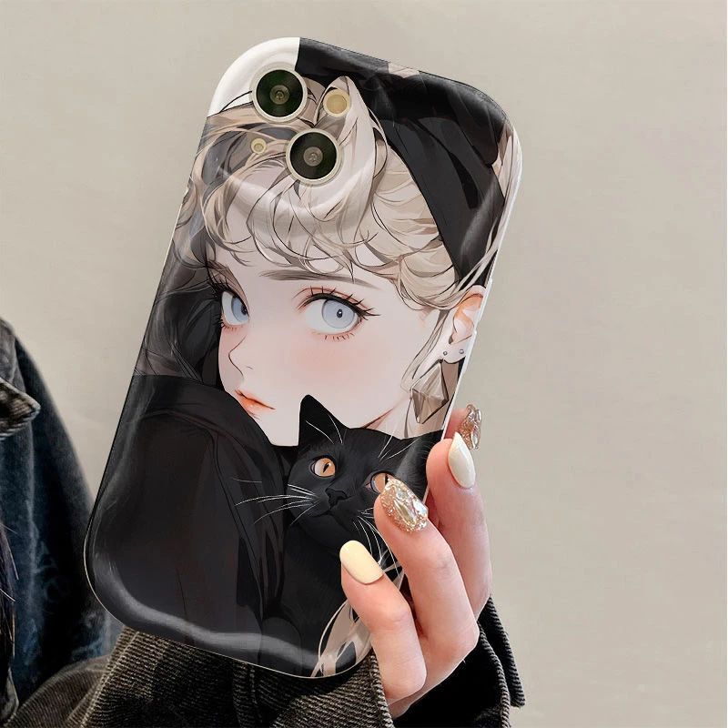 黑猫美少女苹果15软14promax/13手机壳OPPOVIVO小米华为荣耀XS/XR