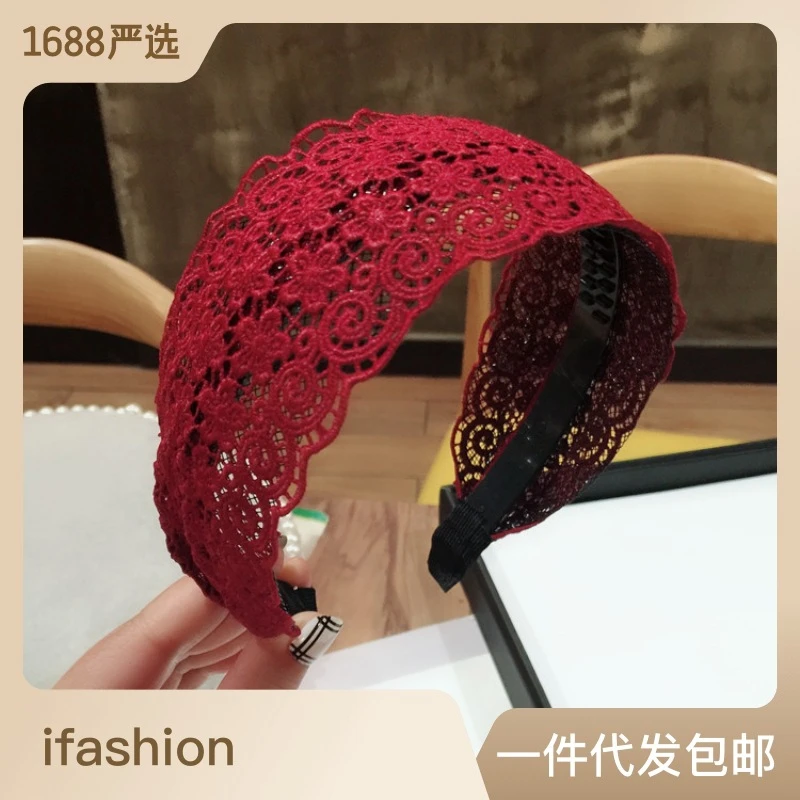 宽边布艺蕾丝发箍带齿发卡简约易搭韩国韩版甜美清新淑女防滑压发