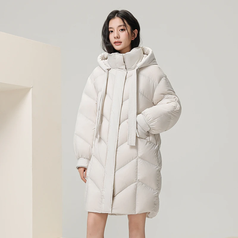 雪中飞新款时尚运动带帽中长款加厚羽绒服X40141192F