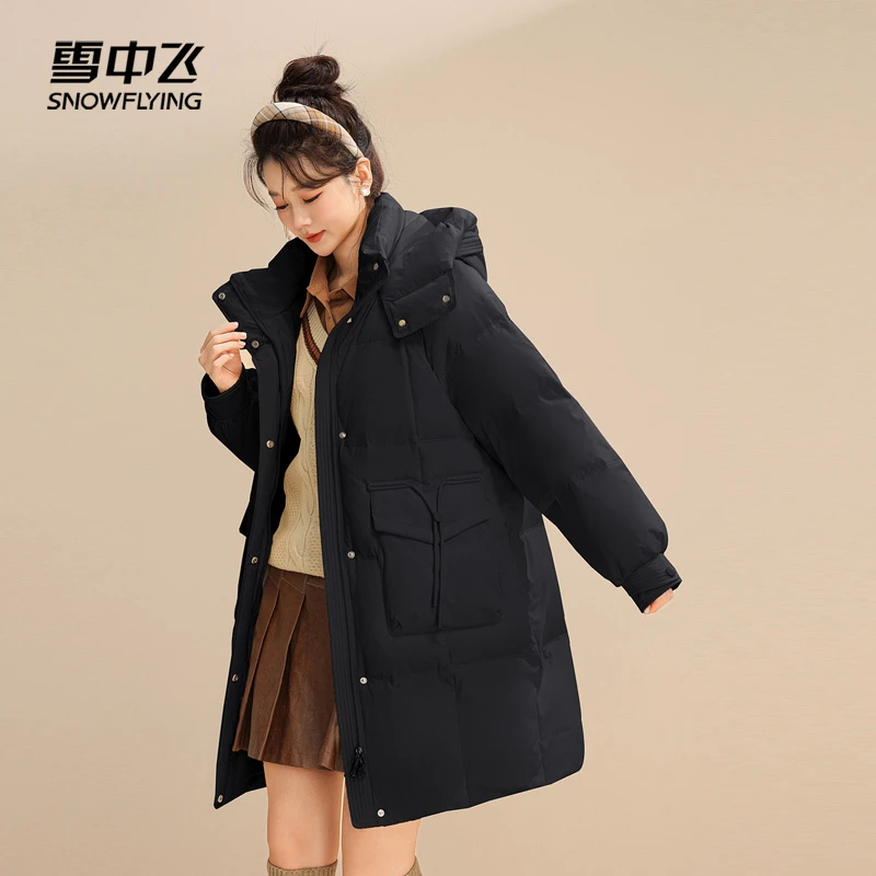【雪中飞X】24年时尚休闲连帽保暖中长款羽绒服X40145410F