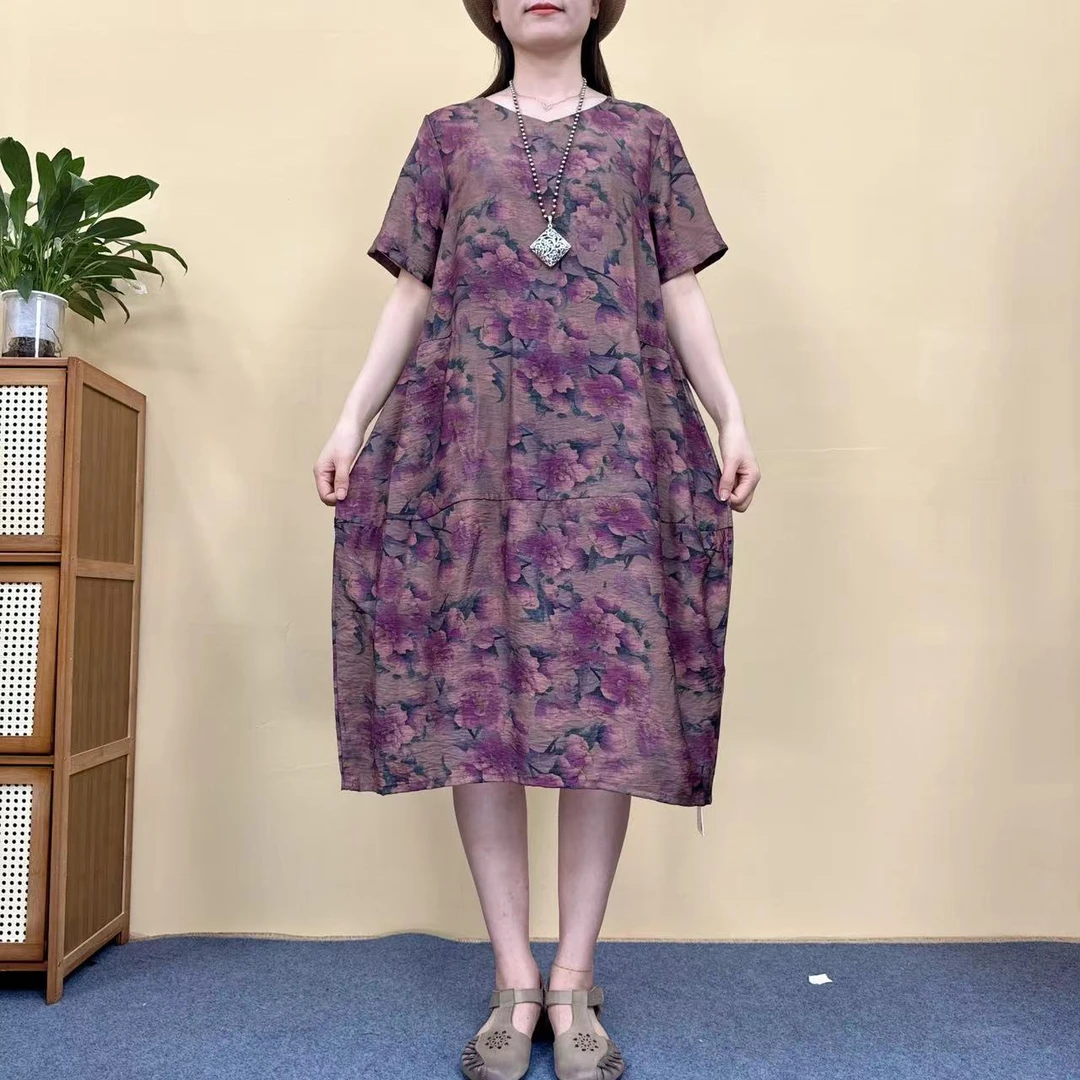 2646夏季新款文艺优雅短袖显瘦气质A字版大摆连衣裙