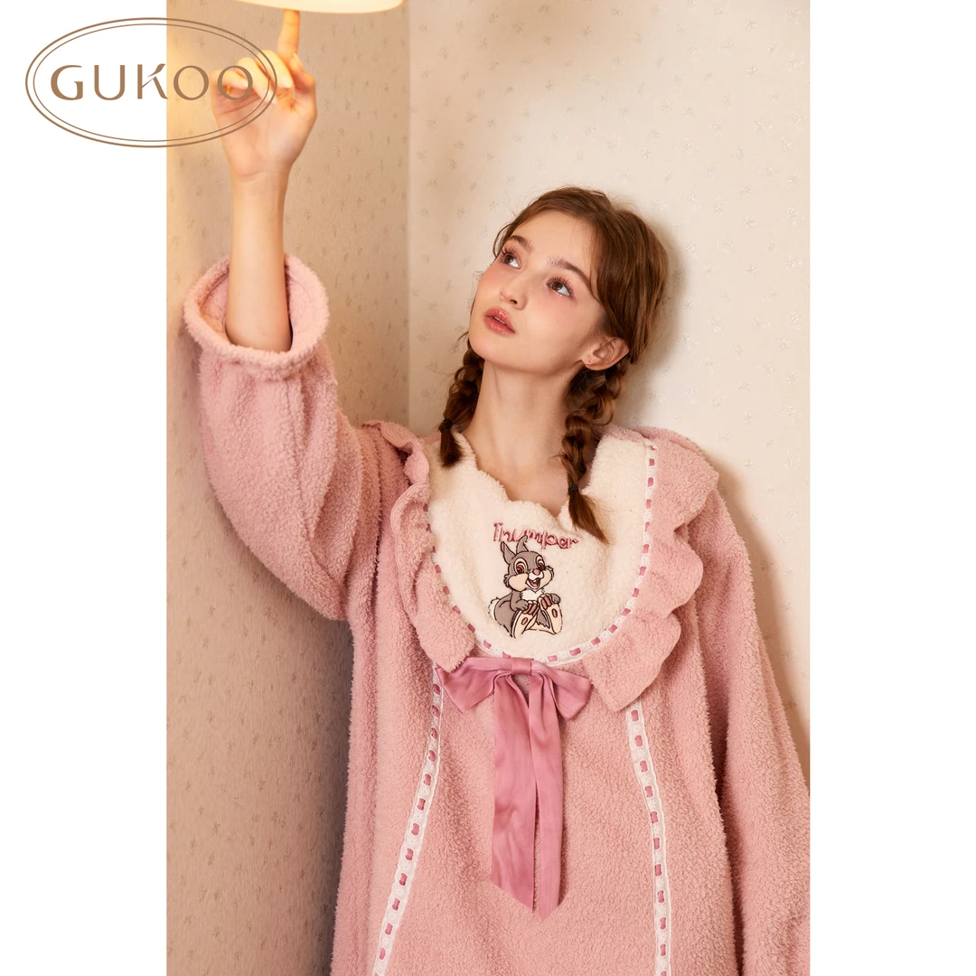 【Gukoo果壳】冬季迪士尼小鹿斑比蝴蝶结甜美可爱女家居服睡裙