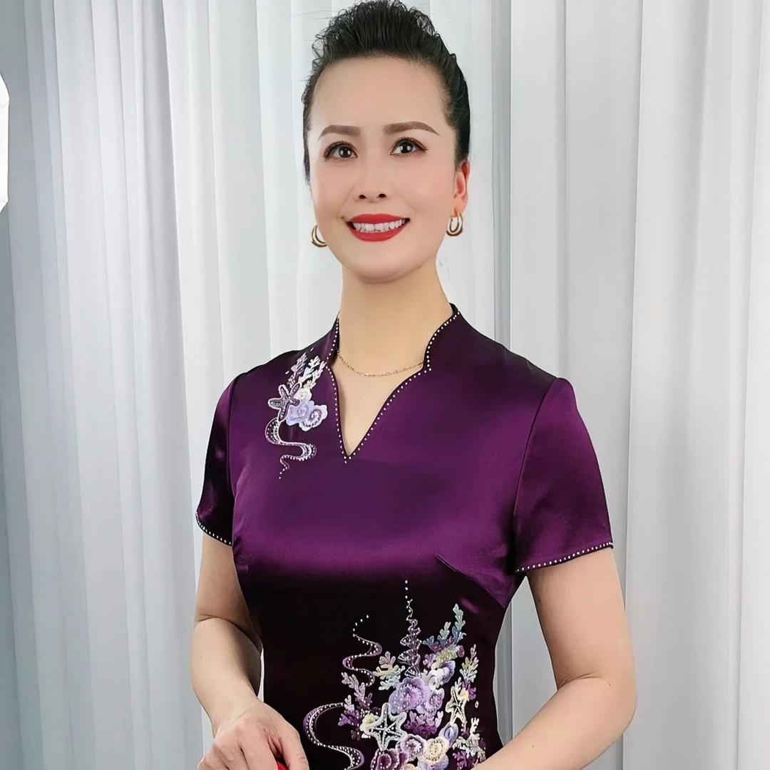 高级富贵紫婚宴修身优雅妈妈装气质礼服LY17668