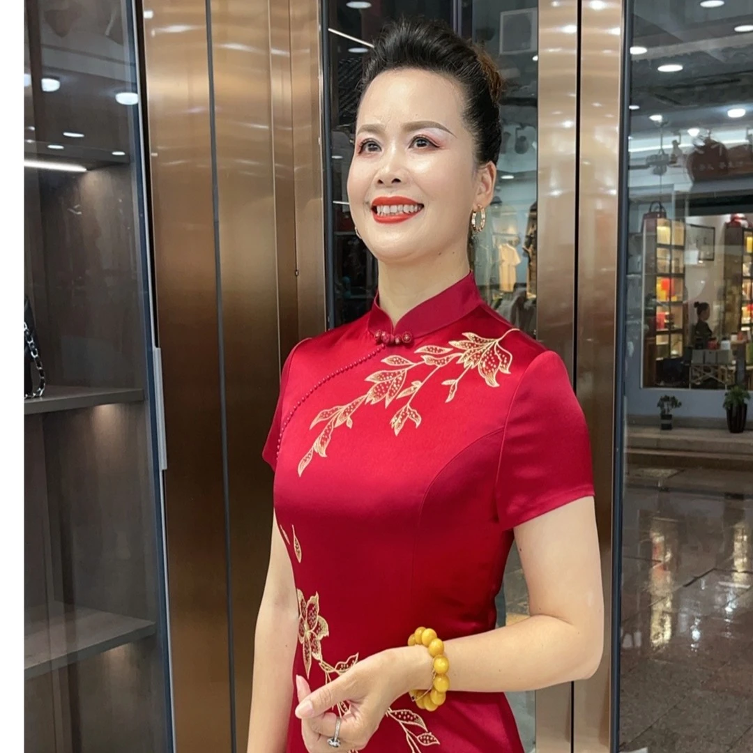 MUZIJIN/慕姿锦高级酒红色修身妈妈装婚宴礼服MZ155