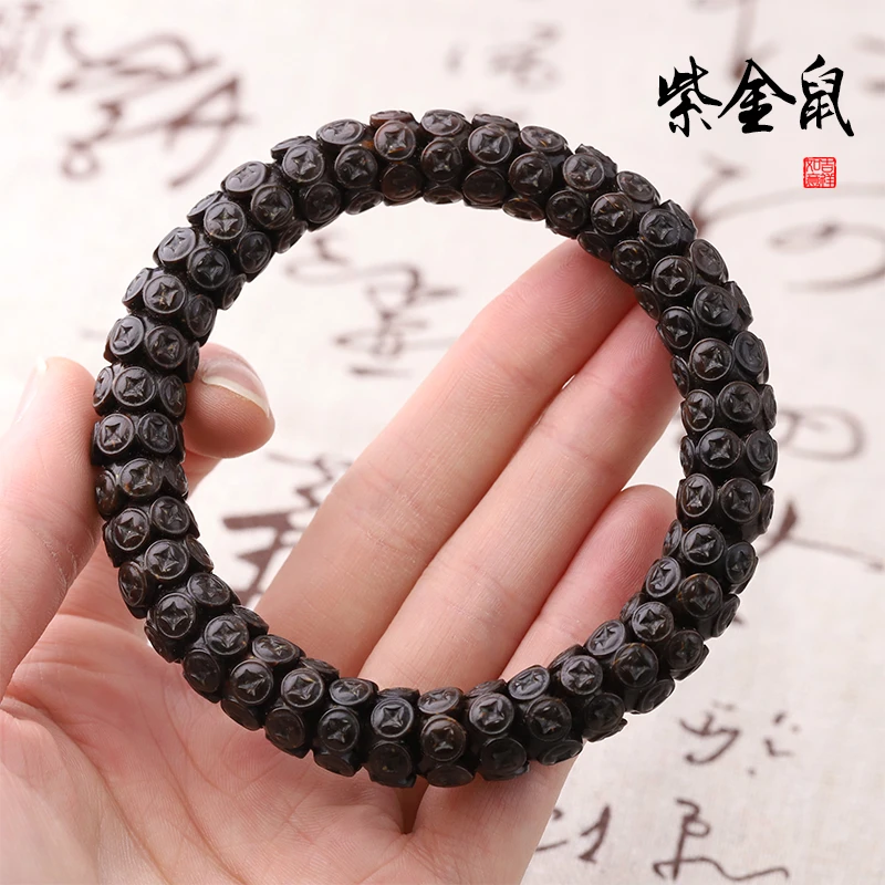 S1224-1【紫金鼠聚宝盆】偏黑金老料紫金鼠懒人单圈手串