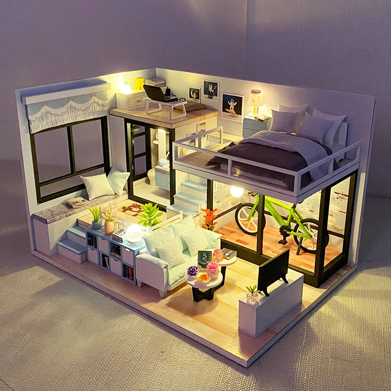 盖房子玩具diy小屋手工拼装益智积木建筑模型男孩生日礼物带灯光