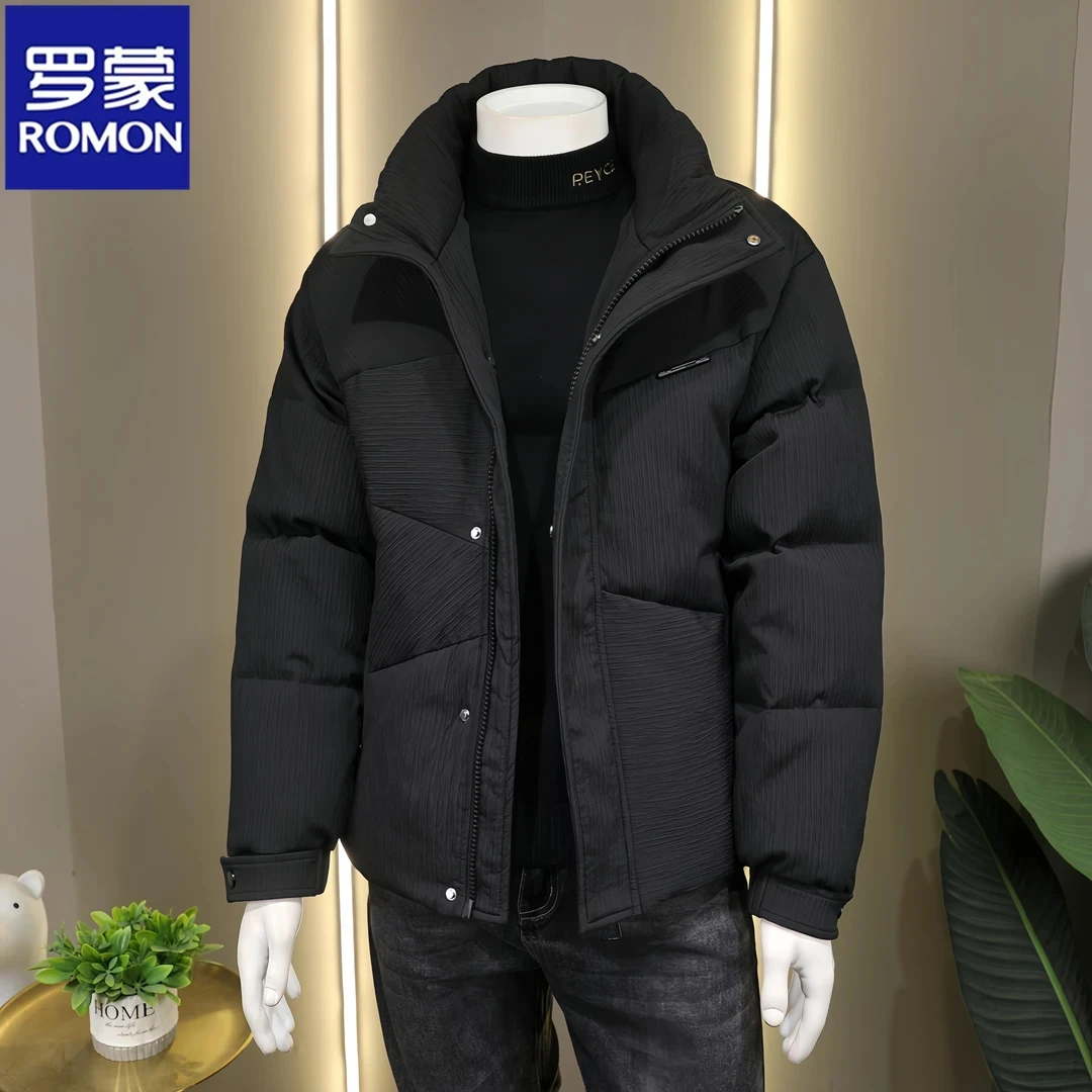 罗蒙男士高端羽绒服外套冬季保暖立领外套肌理感时尚潮流男装潮