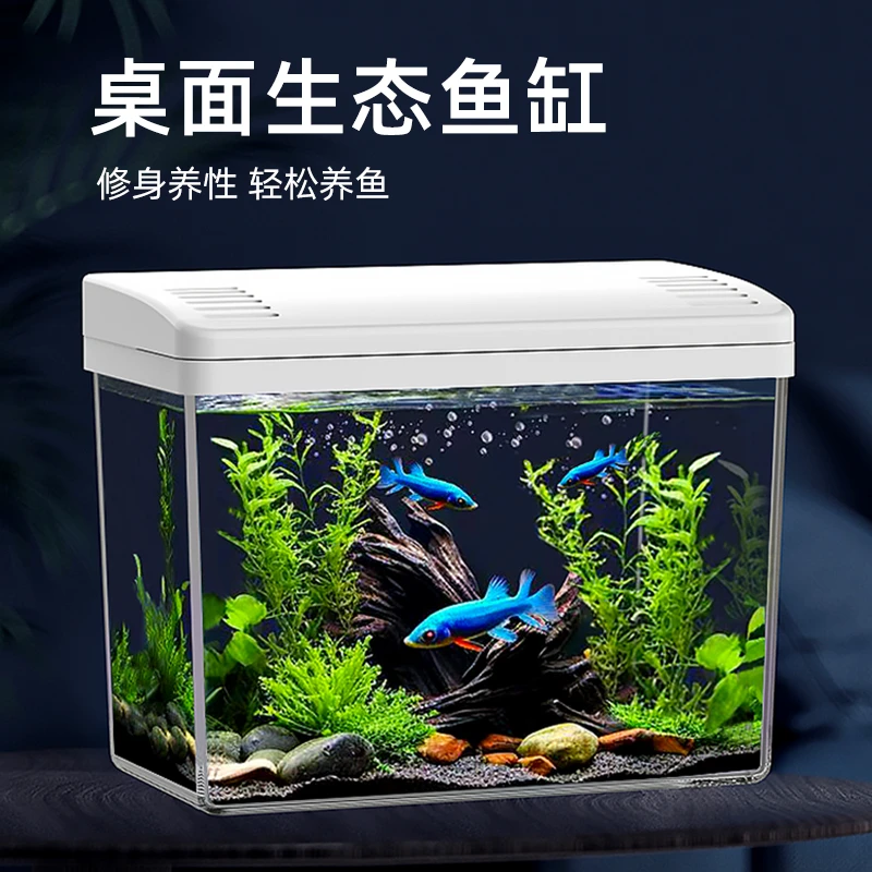 极乐鸟亚克力鱼缸客厅家用桌面高透高清小型造景生态创意水族箱