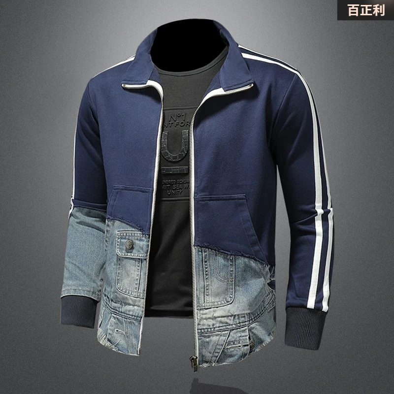 欧货漫威毒液立领卫衣男秋季新款条纹外套拉链夹克拼接帅气衣服潮