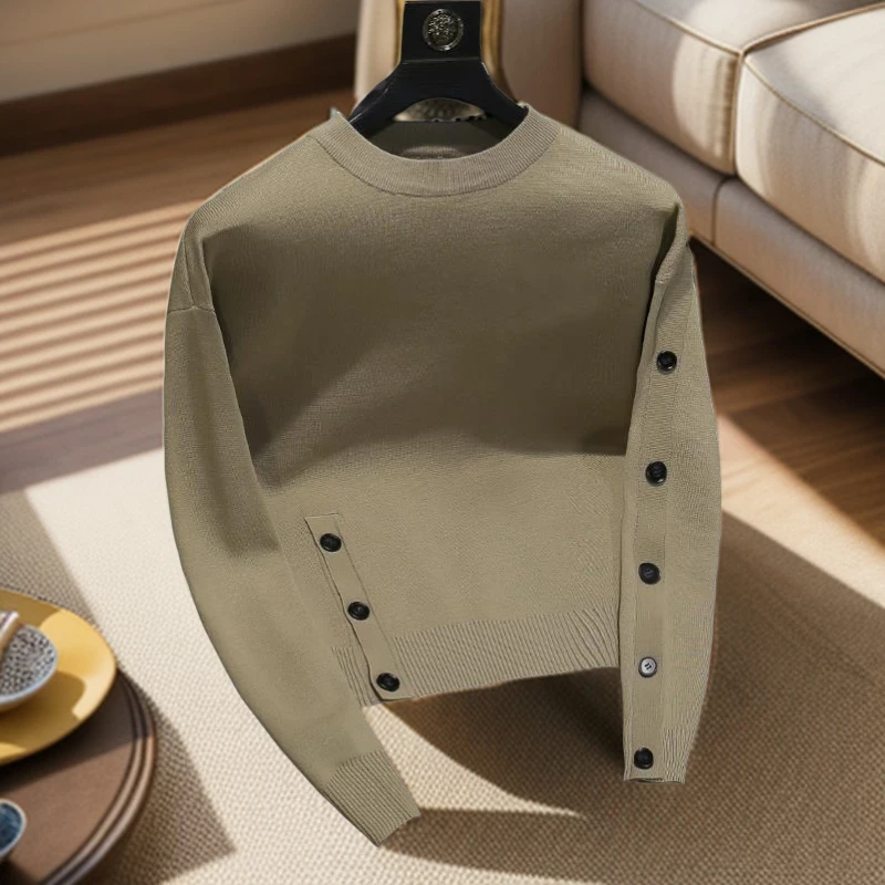 欧货2024秋冬小众轻奢设计感针织衫外套重磅帅气慵懒风圆领上衣