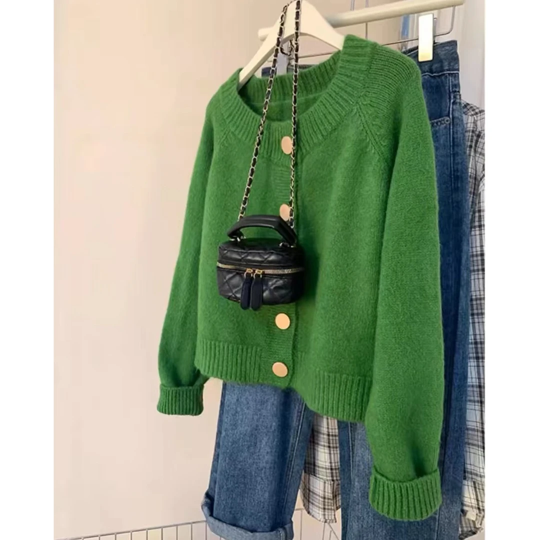 【正版加厚】早春毛衣外套女外穿高级感慵懒软糯针织开衫加厚短款