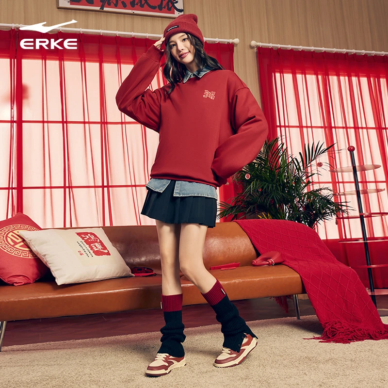 财源滚滚丨鸿星尔克加绒卫衣2025秋冬新款爆款情侣本命年红色衣服