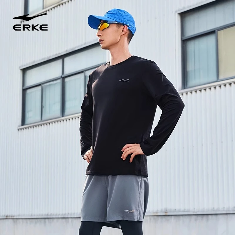 鸿星尔克运动服男2025春秋新款男士跑步长袖t恤薄绒速干健身上衣