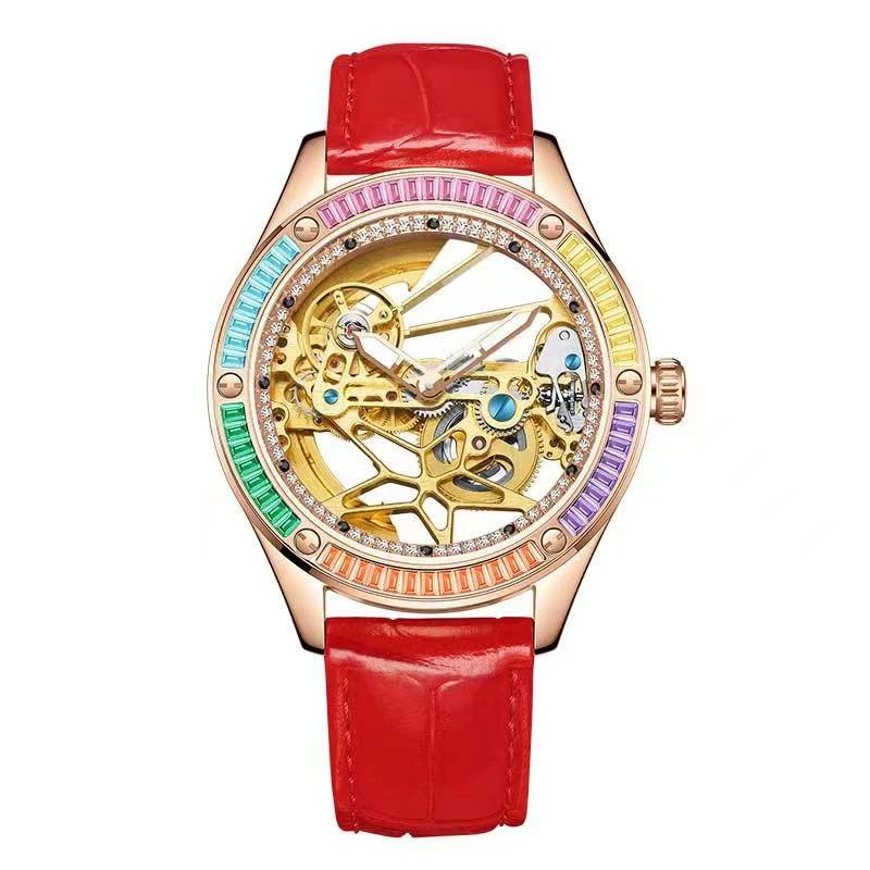 Davena赛博坦防水腕表经典轻奢潮流女士镂空手表自动机械表31998