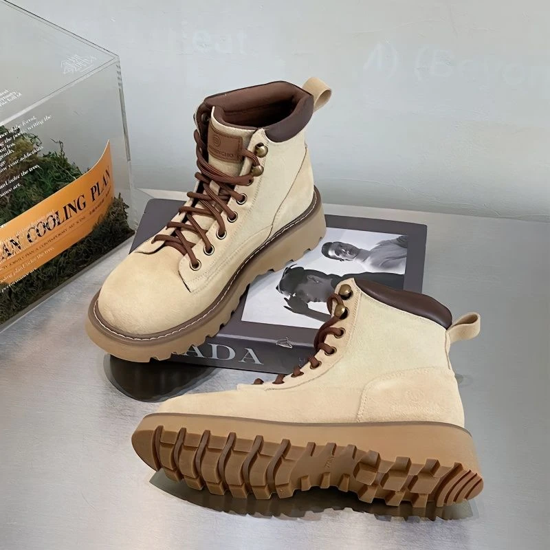 7748马丁靴女英伦风复古百搭厚底短筒靴系带街拍马丁靴(有瑕疵！)