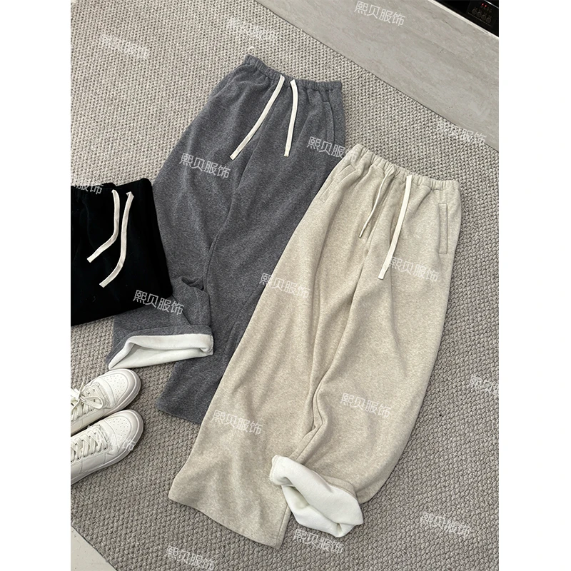 熙贝6【升级加绒版云感裤】高级感直筒阔腿卫裤休闲垂感拖地裤D8637