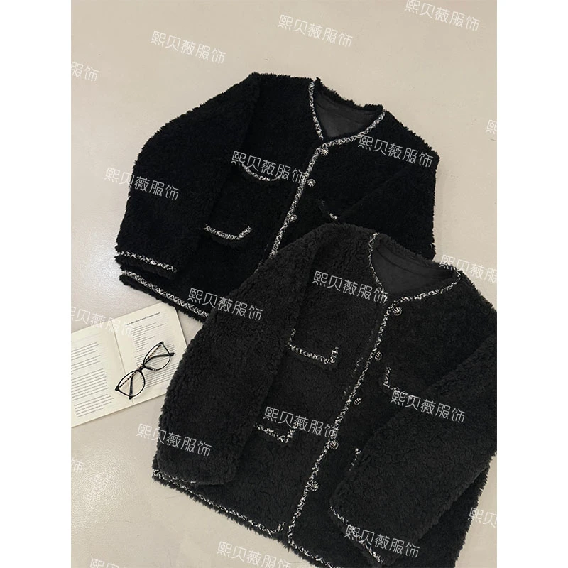 熙贝薇6 【巴黎小香】全羊毛小香风花边颗粒羊毛冬季欧货外套 D8801