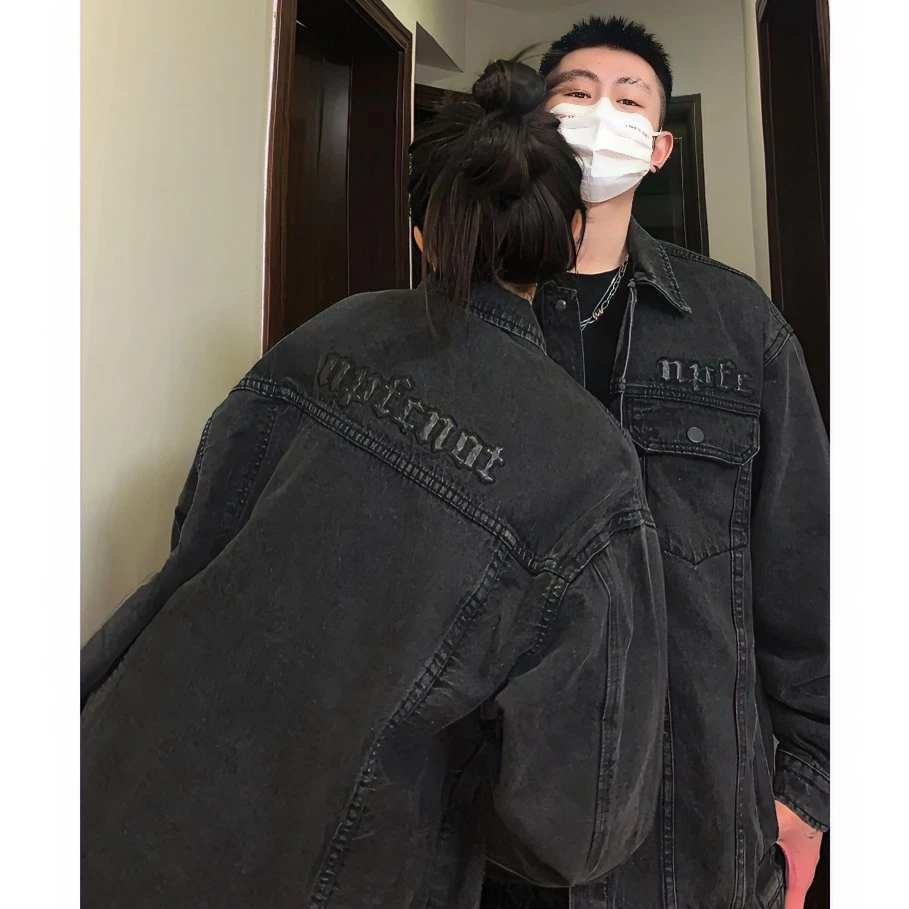 高街复古黑灰水洗做旧牛仔夹克男女秋季潮牌百搭休闲宽松工装外套