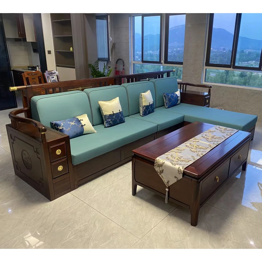 乌金木新中式实木沙发客厅家用储物
