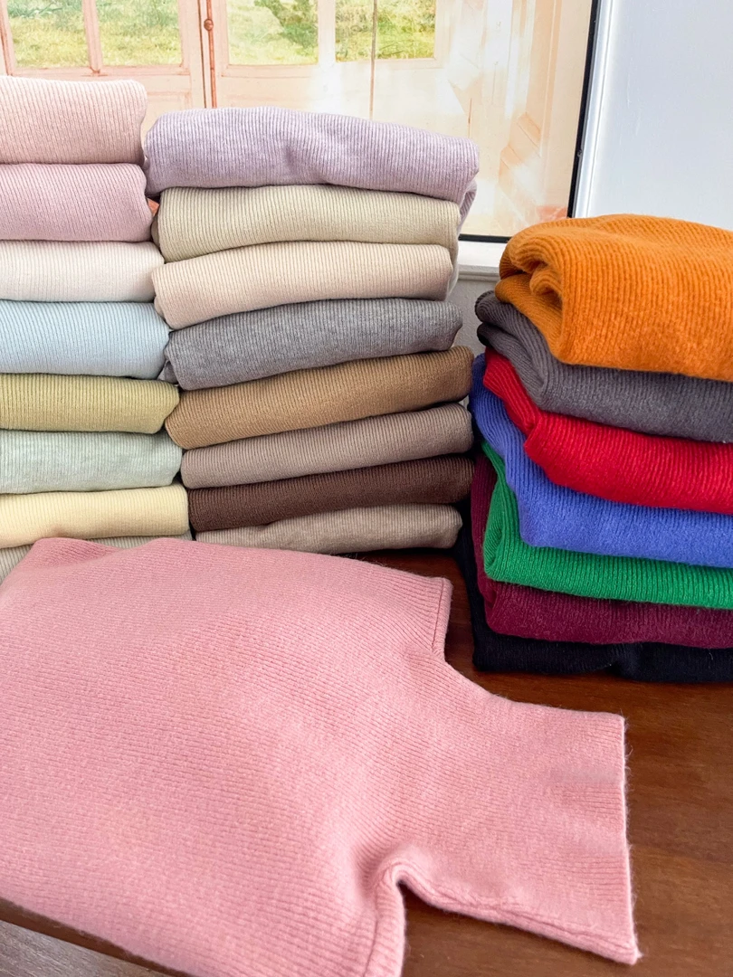 【高领-】堆堆领毛衣女秋冬季短款修身百搭打底内搭洋气套头针织衫