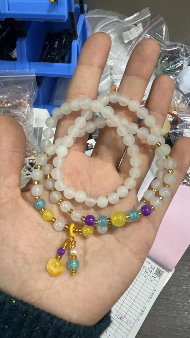 卡6长度25三圈天然玛瑙手串多圈玉髓手链妈妈链佛珠平安扣