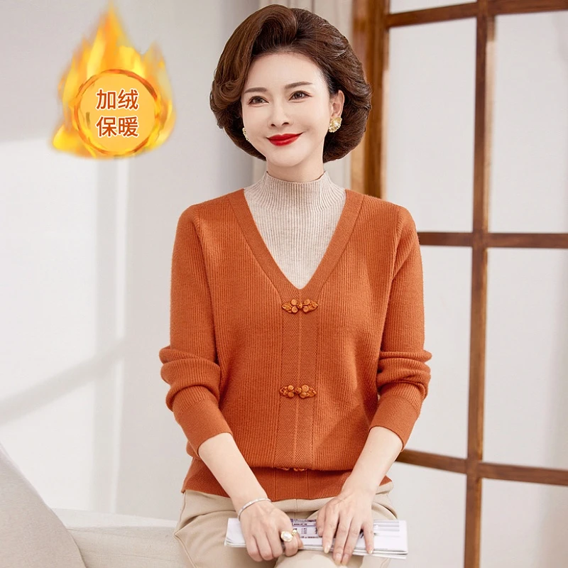 中老年妈妈装打底针织假两件半高领长袖洋气时尚大码套头衫4050岁