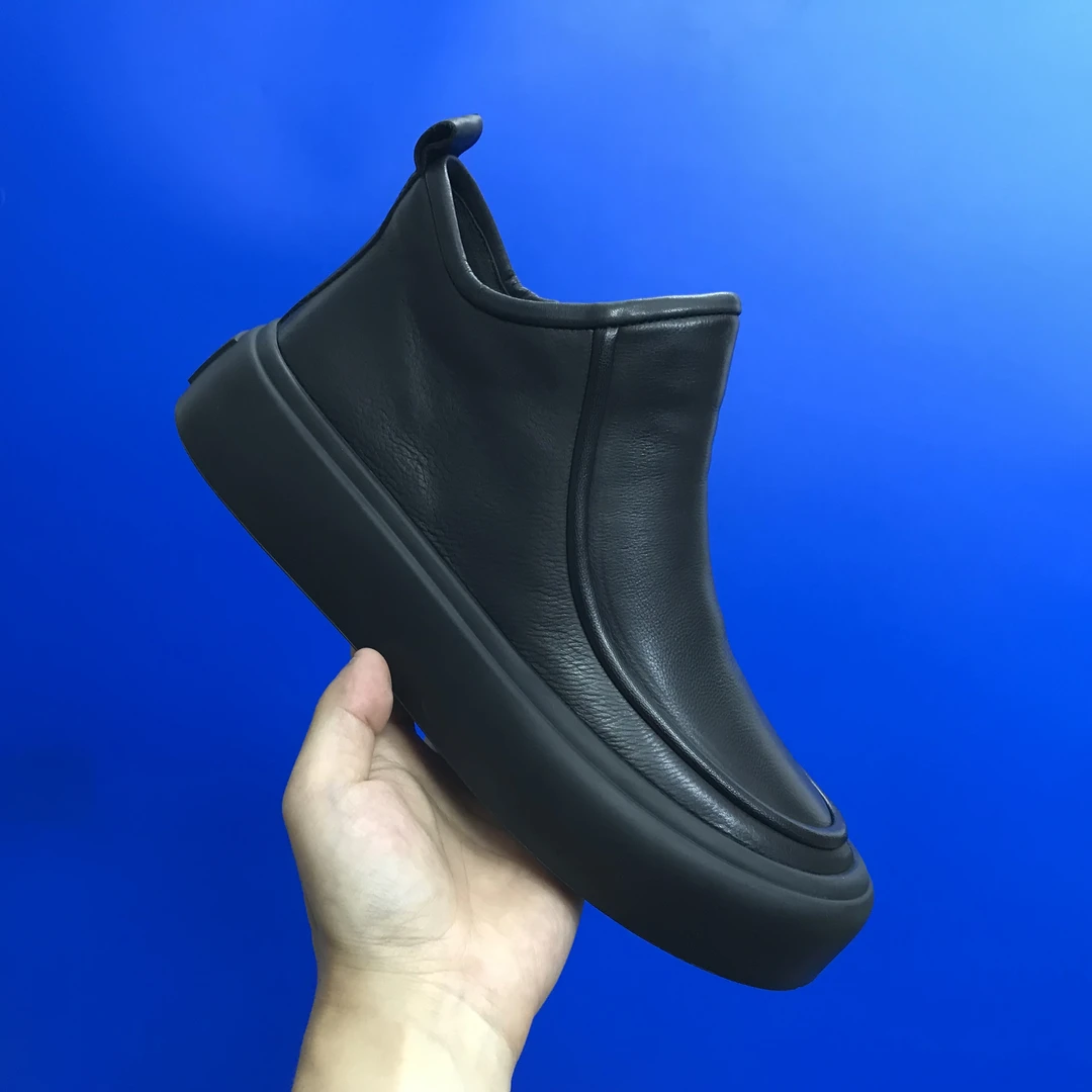 广州冬季新款高帮休闲皮鞋男厚底侧拉链头层牛皮男鞋增高百搭舒适