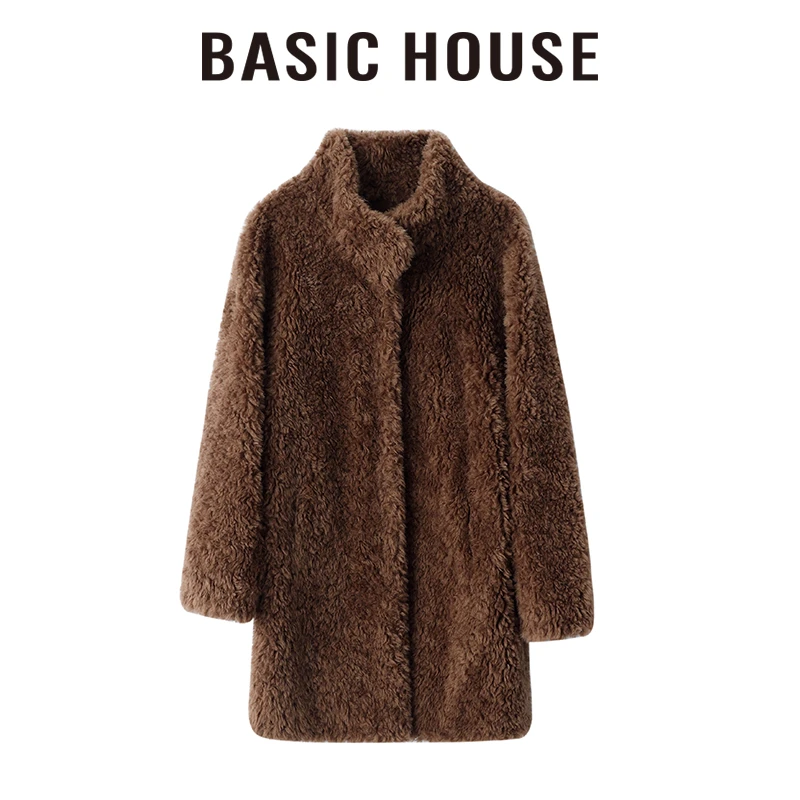 Basic House/百家好冬季新款立领短款气质羊毛颗粒外套女A