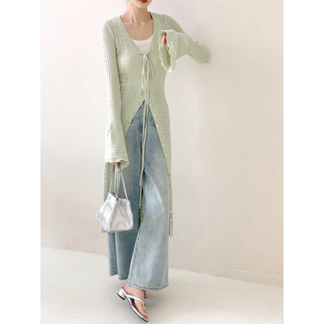 【徐若晗爱你沈惜凡同款】针织开衫女长款外搭修身显瘦喇叭袖外套