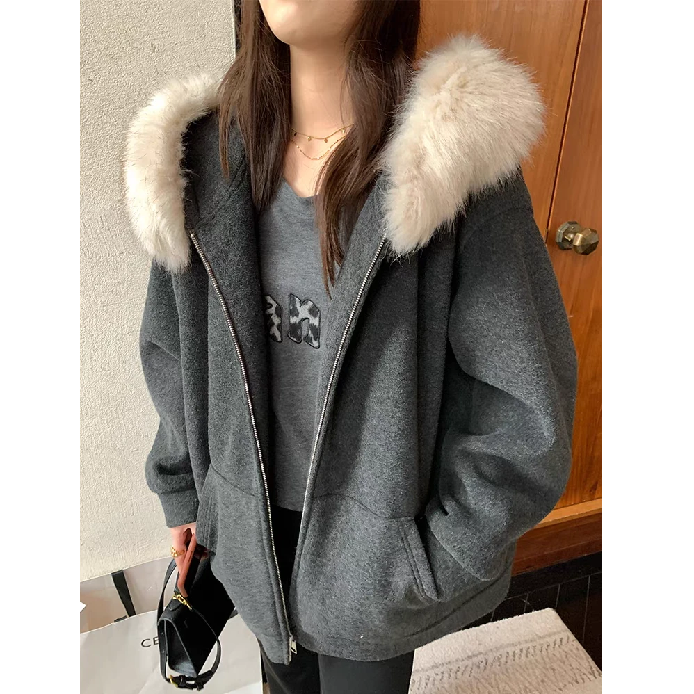 【NAZ微胖大码高端定制】松弛感百搭显瘦加绒加厚大毛领外套