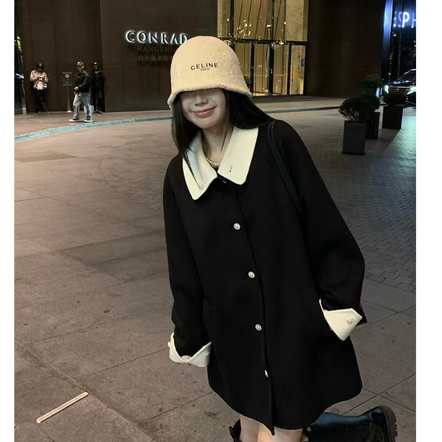 【现货秒发-NAZ微胖定制】优雅气质小香风撞色双面呢外套