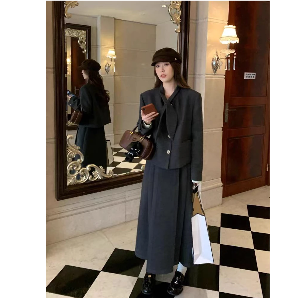 【现货秒发-NAZ微胖大码定制】韩系显瘦兔耳领小香风外套+半裙