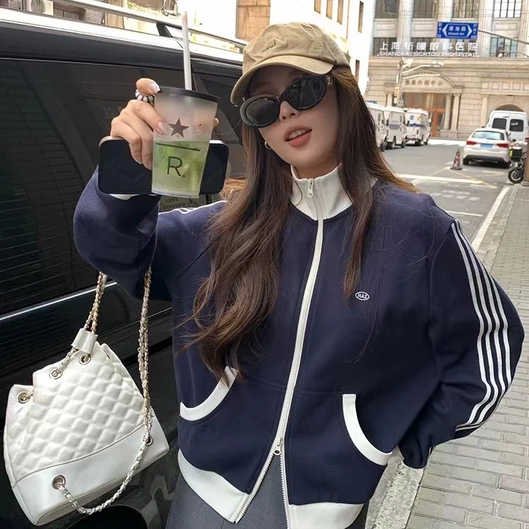 【现货秒发-NAZ微胖大码定制】休闲时尚刺绣撞色拼接夹克外套