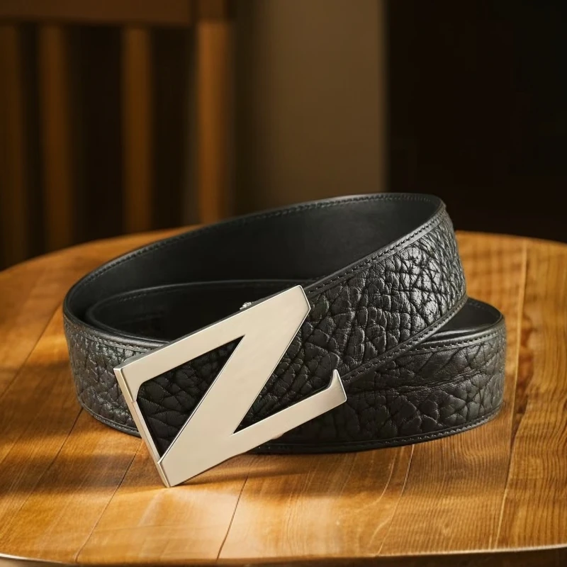 进口野牛皮男士真皮皮带时尚休闲百搭真牛皮男款裤腰带带扣腰带男