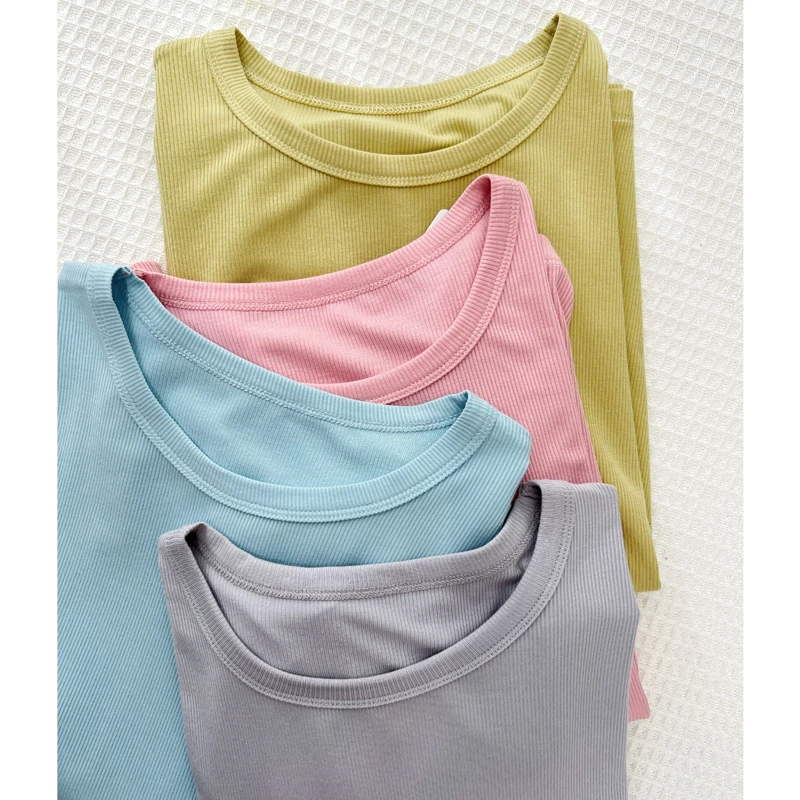 【冰淇淋色调】莫代尔圆领纯色中袖女短袖 经典百搭显瘦螺纹上衣
