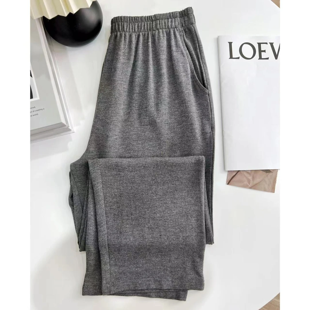 【开播炸】直筒有口袋长裤 经典纯色九分软糯莫代尔睡裤家居裤