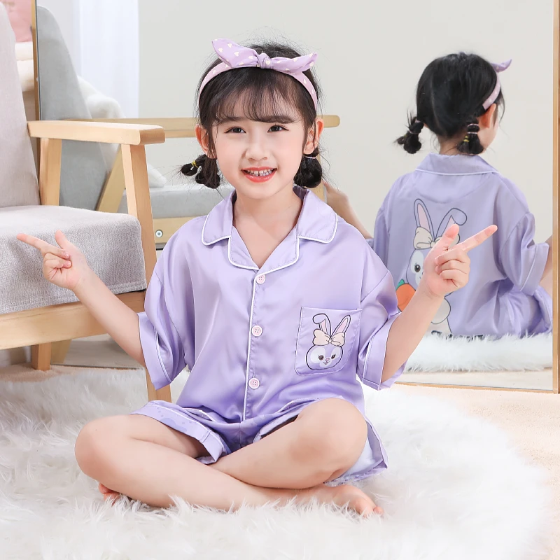 女童儿童短袖夏季冰丝睡衣女孩薄款中大童韩版甜美卡通家居服套装