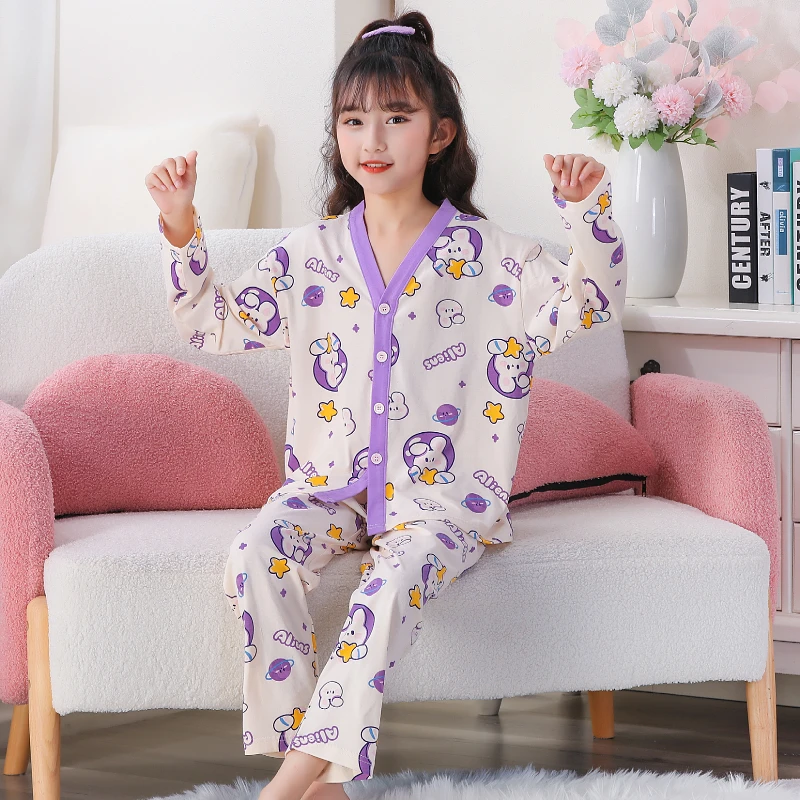 儿童春秋纯棉长袖睡衣女童中大童3-16岁卡通甜美公主风家居服套装
