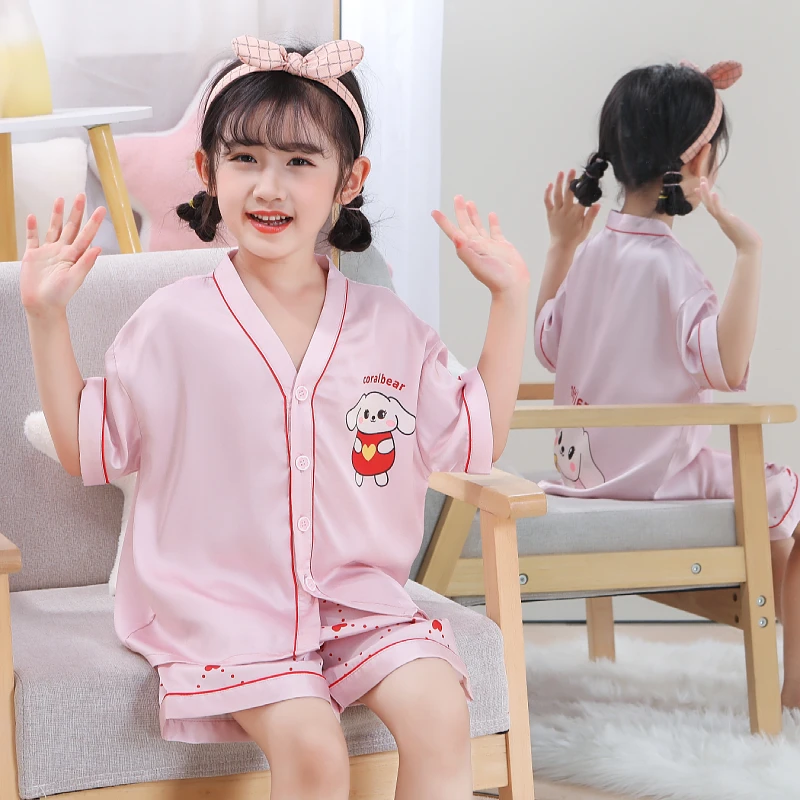 儿童睡衣新款冰丝女童公主家居服夏季薄款女孩中大童甜美女童套装