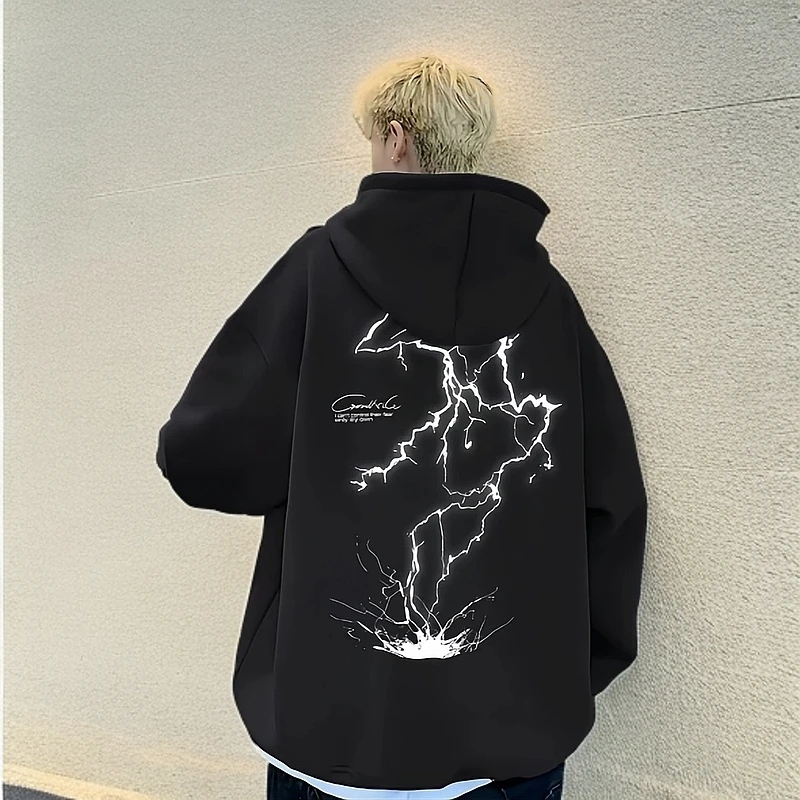 美式重磅潮牌男士加绒卫衣连帽秋冬宽松加厚休闲印花潮流上衣外套