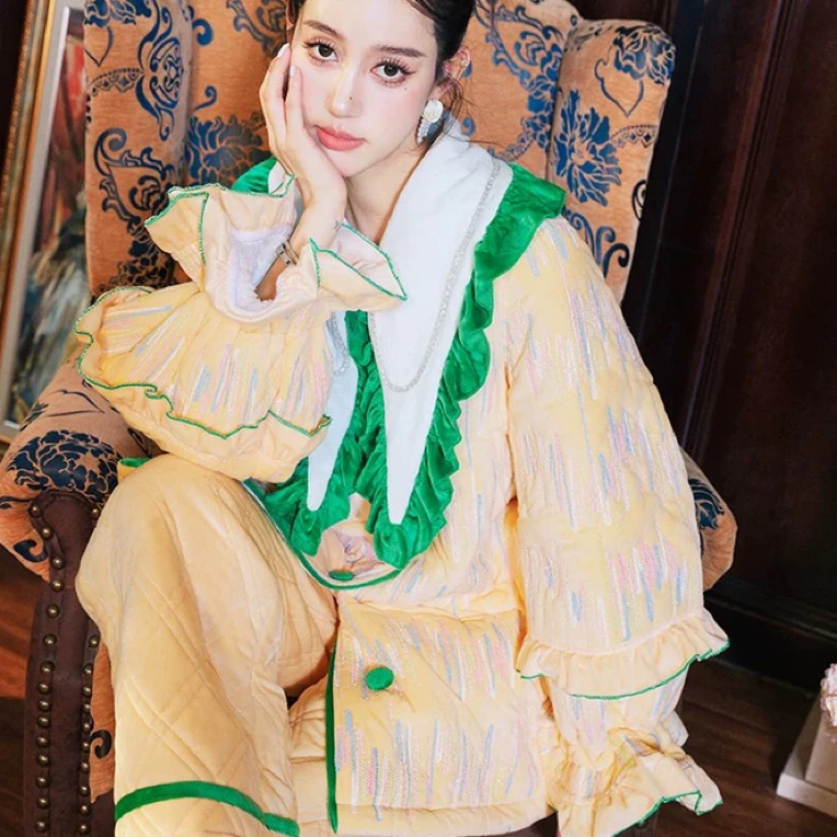 AN原创游戏人生甜美荷叶边三层加厚睡衣家居服加厚加绒家居服