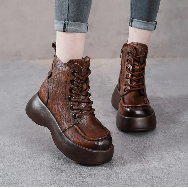 江南鞋匠2024秋冬新款复古头层牛皮厚底软底休闲百搭马丁靴女