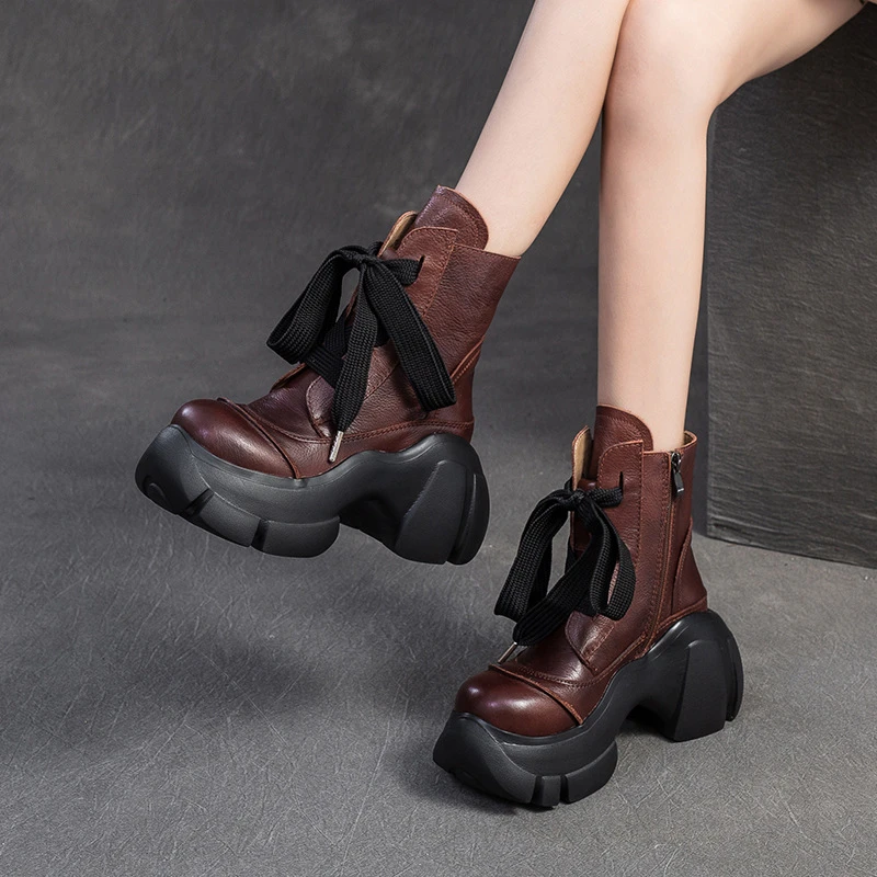 江南鞋匠2024冬季新款洛丽塔增高短靴欧美时尚骑士靴头层牛皮女鞋