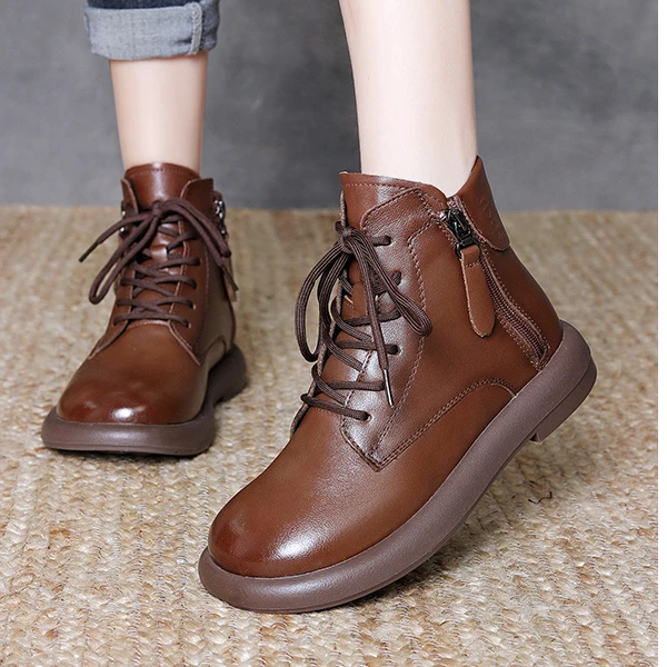 2025秋冬新款真皮软底百搭复古休闲手工英伦风短靴鞋子女款秋冬