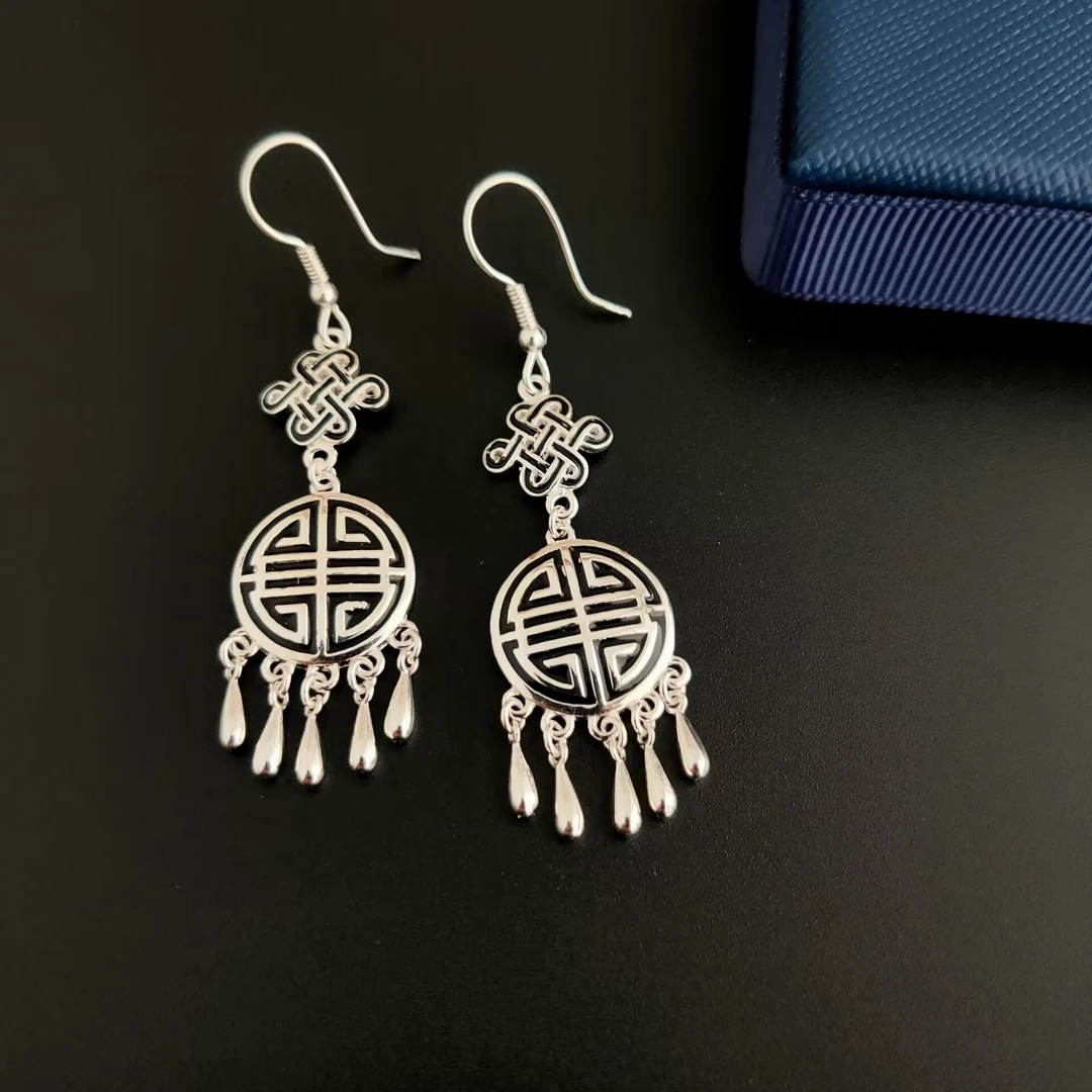 足银银制品 苏德银创蒙古风情设计感流苏耳环气质百搭精美民族风